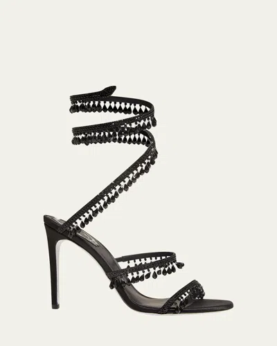 RENÉ CAOVILLA CHANDELIER BEADED ANKLE-WRAP SANDALS