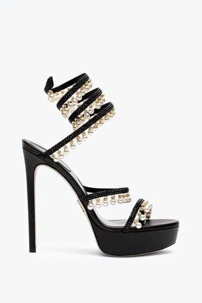 René Caovilla Chandelier Black Platform Sandal With Pearls 130