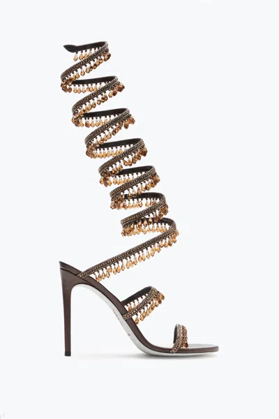 René Caovilla Chandelier Crystal Chestnut Brown Sandal 105