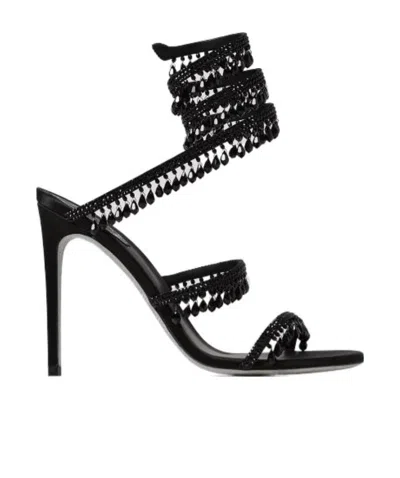 René Caovilla Chandelier Beaded Ankle-wrap Sandals In Black