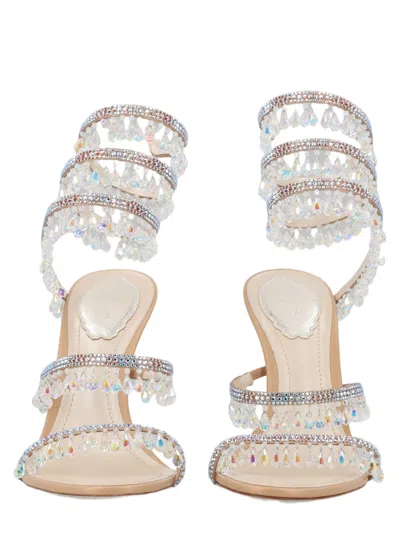 René Caovilla Chandelier Crystal High-heeled Satin Sandals In Neutral