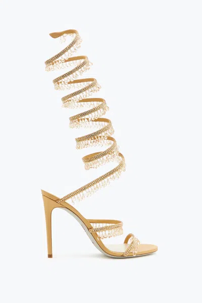 René Caovilla Chandelier Crystals Honey Sandal 105 In Gold