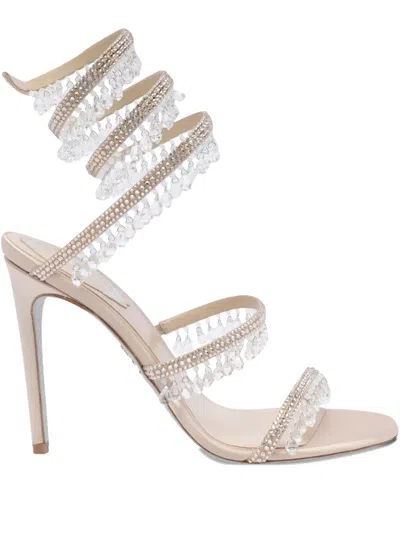 René Caovilla Rene Caovilla Womens Beige Chandelier 105 Crystal-embellished Leather Heeled Courts
