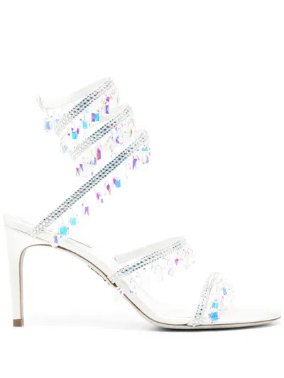 René Caovilla Sandalen Mit Kristallen In White