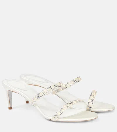 René Caovilla Chandelier Embellished Satin Sandals In White