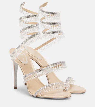 René Caovilla Chandelier Embellished Satin Sandals In White