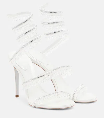 René Caovilla Chandelier Embellished Satin Sandals In White