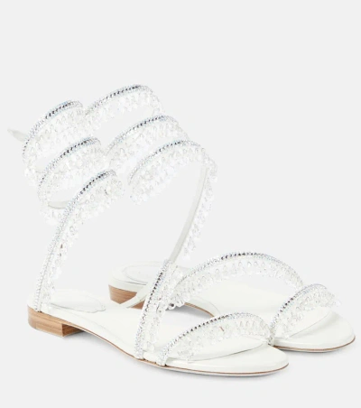René Caovilla Chandelier Embellished Satin Sandals In White