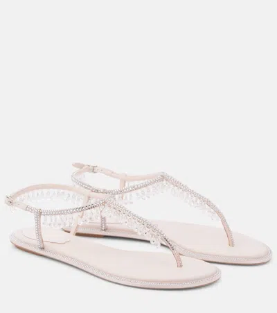 René Caovilla Chandelier Embellished Thong Sandals In Beige