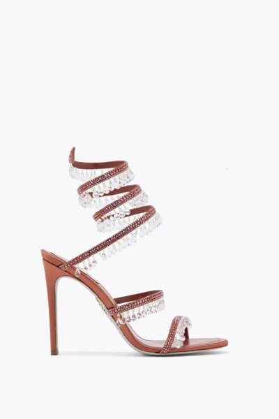 René Caovilla Chandelier Rust Satin/red Flame Strass Sandal