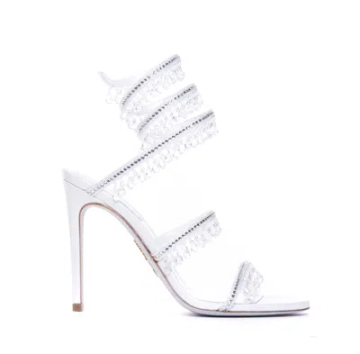 René Caovilla Chandelier 105 Wraparound Satin Sandals In White