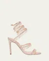 René Caovilla Chandelier Satin Snake Ankle Wrap Sandals In Pink
