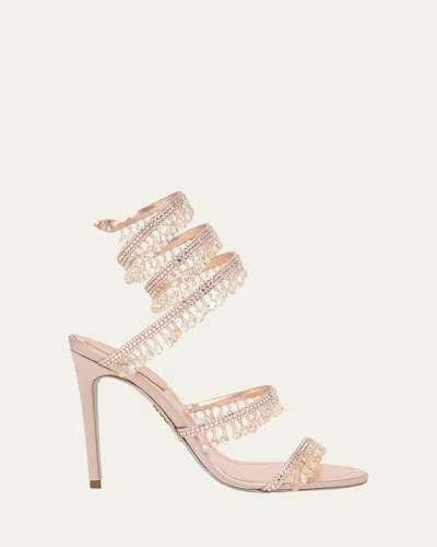 René Caovilla Chandelier Satin Snake Ankle Wrap Sandals In Pink