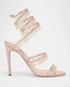 René Caovilla Chandelier Satin Snake Ankle Wrap Sandals In Pink