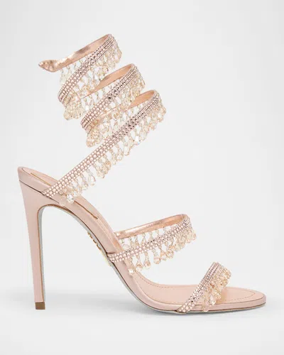 René Caovilla Chandelier Satin Snake Ankle Wrap Sandals In Pink