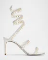 René Caovilla Chandelier Snake-wrap Cocktail Sandals In Ivory/silver