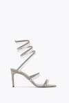 René Caovilla Chandelier Taupe Satin/black Diamond Strass Sandal In Gray