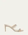 René Caovilla Chandelier 80 Beaded Satin Mules In Beige Satingolden Shadow Strass