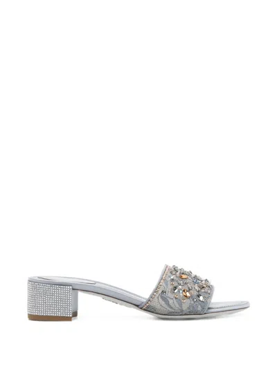 René Caovilla Christy Crystal-embellished Lace Sandals In White