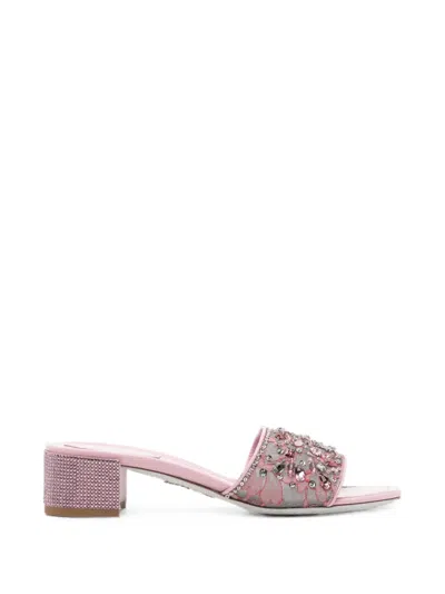 René Caovilla Christy Crystal-embellished Lace Sandals In Brown
