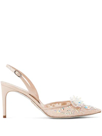 René Caovilla Cinderella 80mm Leather Pumps In Neutrals