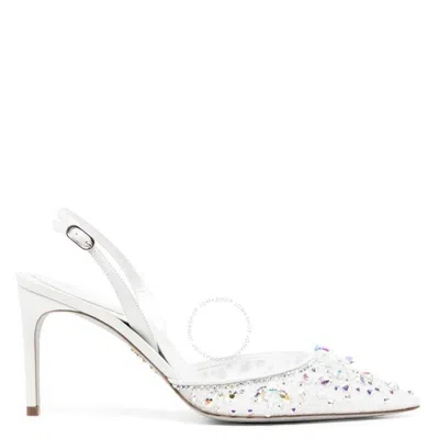 René Caovilla Rene Caovilla Cinderella Crystal Pointed-toe Slingback Pumps In White