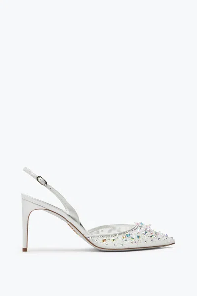 René Caovilla Cinderella White Slingback With Crystal 80