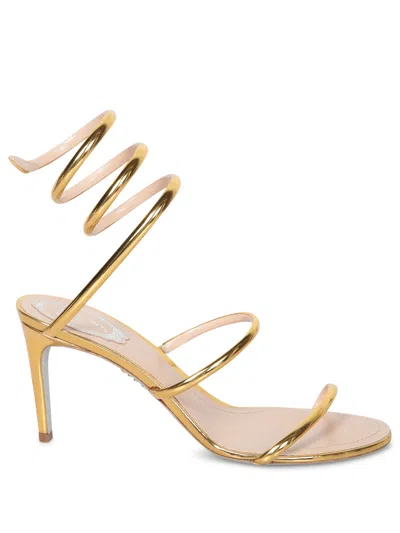 René Caovilla Cleo 080 Gold Sandals In Metallic