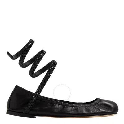 René Caovilla Rene Caovilla Cleo 10 Crystal Ballerinas In Black