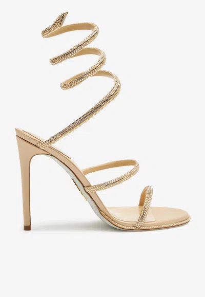 René Caovilla Cleo 80 Crystal-embellished Wraparound Sandals In Brown