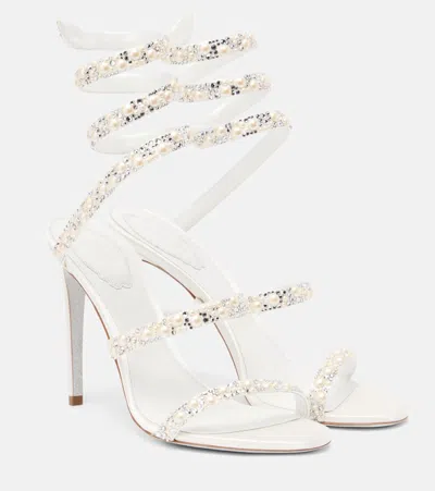 René Caovilla Cleo 105 Embellished Satin Sandals In White