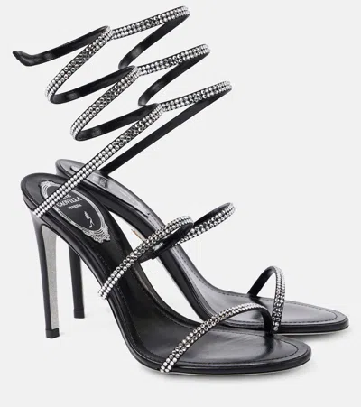 René Caovilla Cleo 105 Embellished Satin Sandals In Black