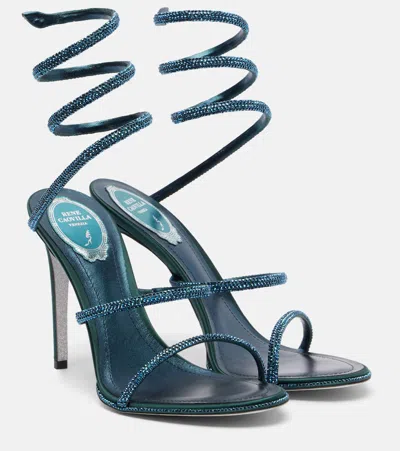 René Caovilla Cleo 105 Embellished Satin Sandals In Blue