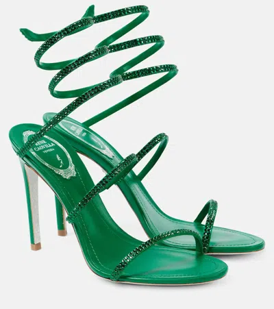 René Caovilla Cleo 105 Embellished Satin Sandals In Green