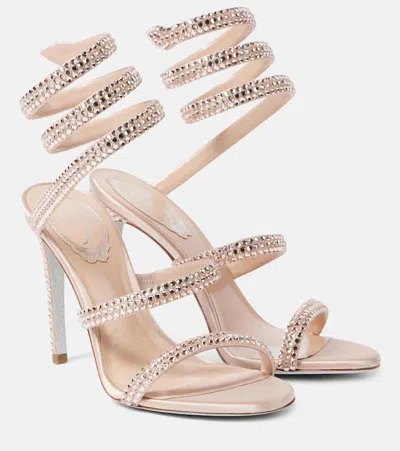 René Caovilla Cleo 105 Embellished Satin Sandals In Neutrals