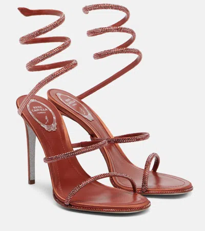 René Caovilla Cleo 105 Embellished Satin Sandals In Red