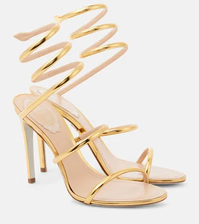 René Caovilla Cleo 105 Mirrored Leather Sandals In Dark Gold