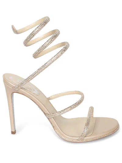 René Caovilla Cleo 105 Strass Sandals In Beige In Gold