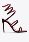 René Caovilla Velvet Snake Spiral Strap Sandals In Burgundy