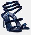 René Caovilla Cleo 105 Velvet Sandals In Blue