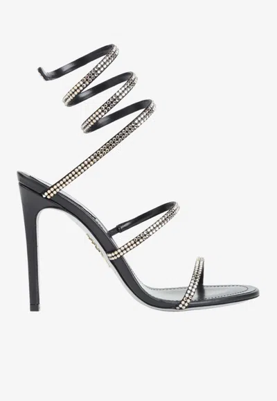 René Caovilla Cleo 110 Crystal-embellished Leather Sandals In Black