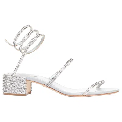 Pre-owned René Caovilla Rene Caovilla Cleo 45 Silver Strass Crystal Wrap Around Block Heels Eu37.5