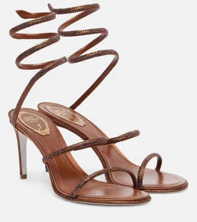René Caovilla Cleo 80 Embellished Satin Sandals In Brown