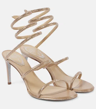 René Caovilla Cleo 80 Embellished Satin Sandals In Beige