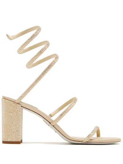 René Caovilla Cleo 80 Crystal-embellished Sandals In Beige