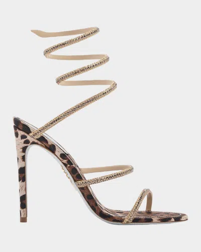 René Caovilla Cleo Animalier 105mm Satin Sandals In Animal Print