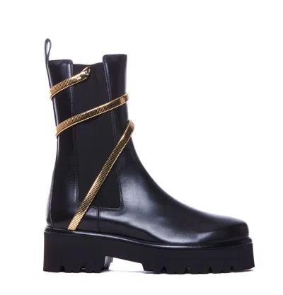 René Caovilla Cleo Chunky Sole Gold Leather Ankle Boots In Black