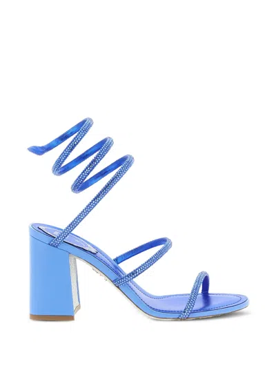 René Caovilla Cleo Sandals Block Heel Open Toe Straps In Blue