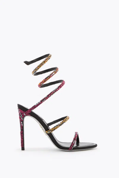 René Caovilla Cleo Black Sandal With Swarovski Crystals 105 In Animal Print