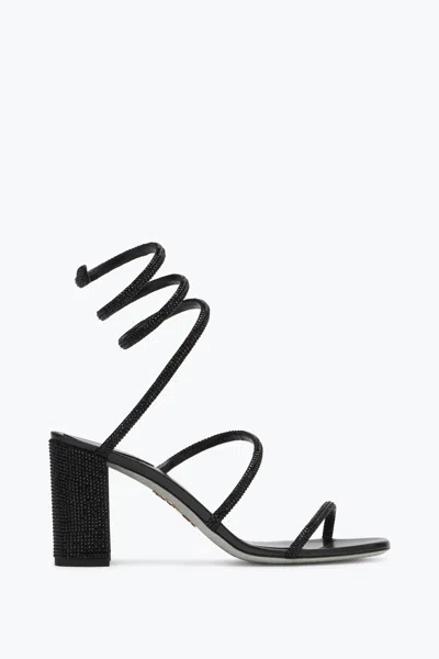 RENÉ CAOVILLA CLEO BLOCK-HEELED CRYSTAL BLACK SANDAL 80